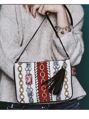 Brighton Glitter and Go Love Red, White & Black Crossbody Bag with Tassel Charm